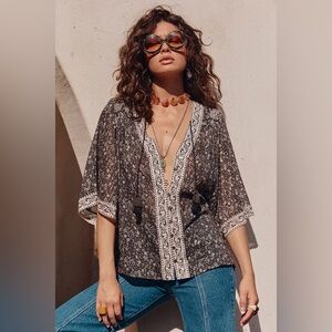 spell Little Bird Flutter Sleeve Blouse l midnight